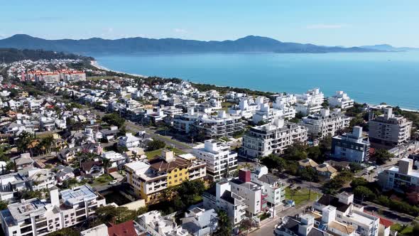 South America, Brazil. Aerial landscape of coast city of Florianopolis, Santa Catarina.