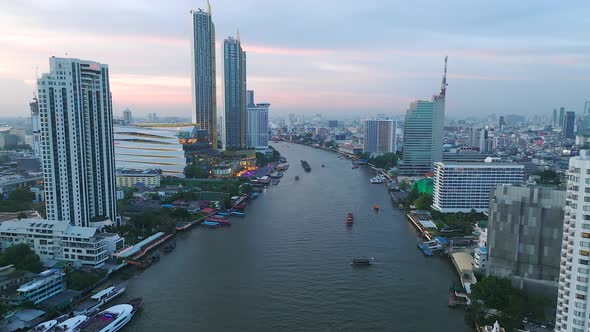 Aerial View of Icon Siam Water Front Building in Downtown Bangkok Thailand