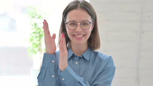 Portrait of Young Woman Clapping, Applauding