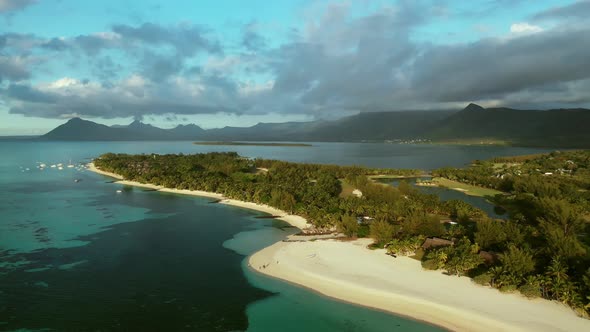 Top View of the Le MORNE Peninsula on the Island of Mauritius at Sunset