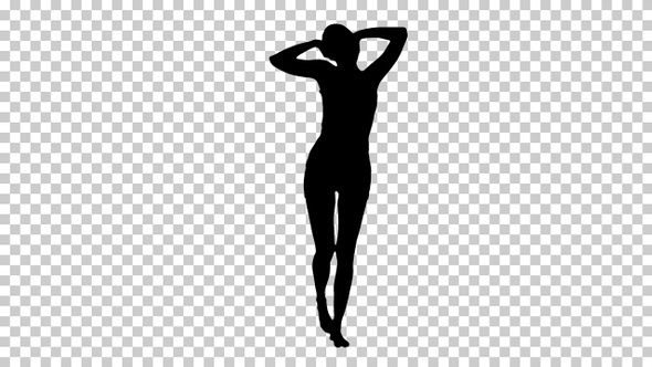 Silhouette Woman stretching while walking, Alpha Channel