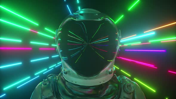 Astronaut in Neon Space Closeup