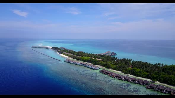 Aerial drone scenery of exotic tourist beach trip by blue ocean with bright sand background of a pic
