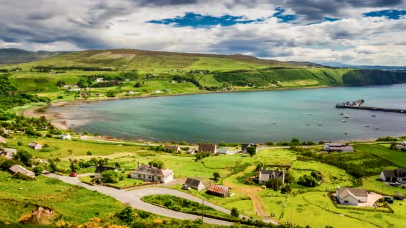 Sunny day in the Uig town, Skye Island, Scotland, 4k, Timelapse