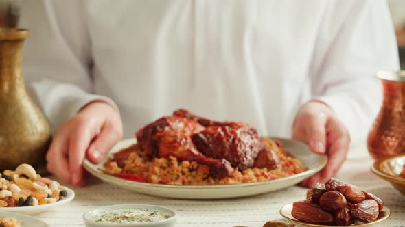 Kabsa Closeup Rice and Meat Dish Saudi Arabia National Traditional Food