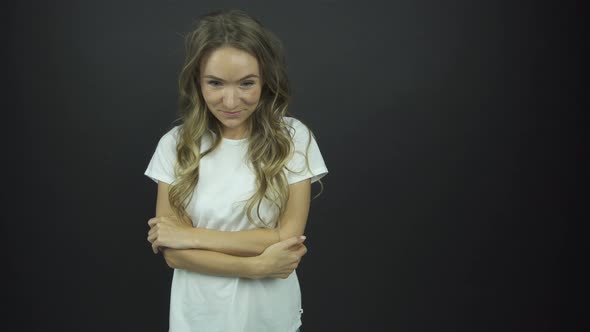 Lady with Long Loose Hair Smiles Performing Joyful Emotions