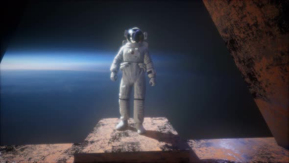 Astronaut on the Space Observatory Station Near Earth alt