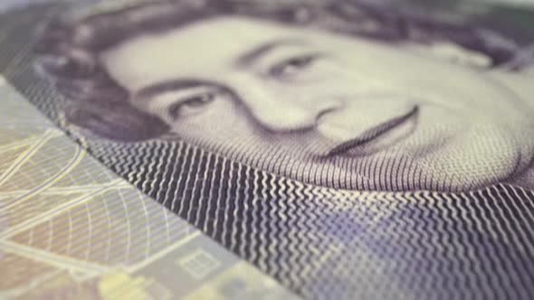 Fifty British Pound Paper Banknote in Close Up Macro View Dolly Shot