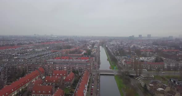 Aerial: Overcast morning over Amsterdam