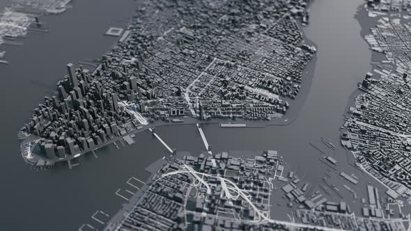 Aerial View of Manhattan 3d map in New York city