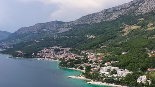 Makarska riviera, Croatia. Aerial view on the town and sea.