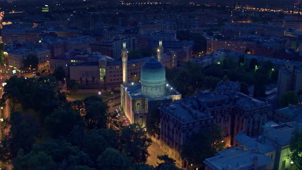 Night Flight In St. Petersburg With a View Of The Cathedral Mosque