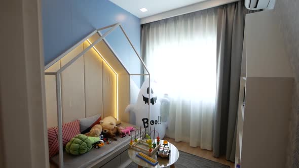 Blue Children Bedroom with Living Area Decoration Idea