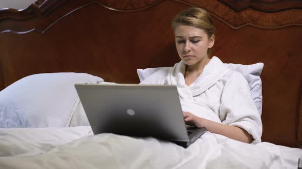 Female Freelancer Typing on Laptop in Bedroom, Comfortable Work Place, Project