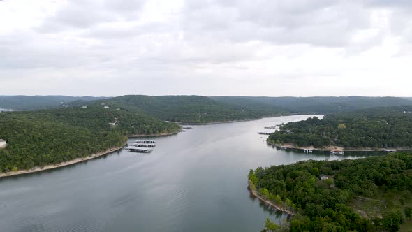 Ozarks Landscape. Table Rock State Park in Missouri Mountains. Aerial Drone Establishing view