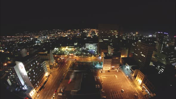 Time Lapse at night of the city of Cape Town, south africa. Super wide shot.