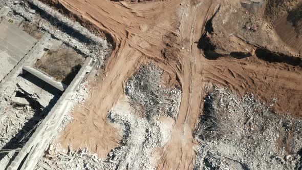 AERIAL: Metal Bars And Cement Rubbles Left After Lithuania National Stadium Demolishion in Vilnius