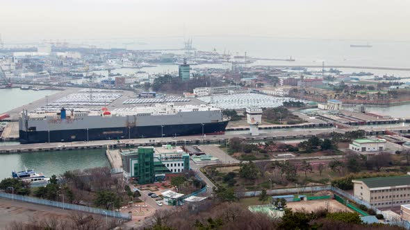 Timelapse Modern Ship Sails Along Incheon Shipping Lock