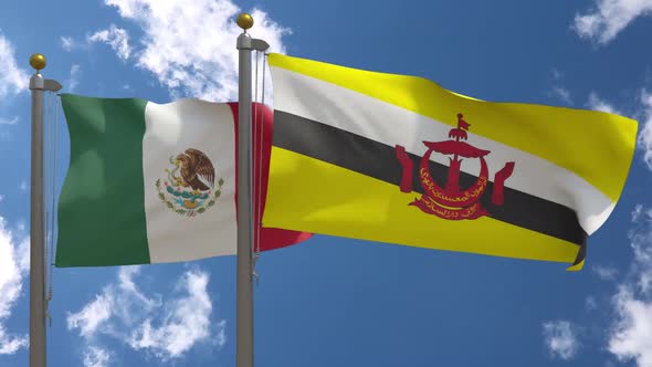 Mexico Flag Vs Brunei Flag On Flagpole