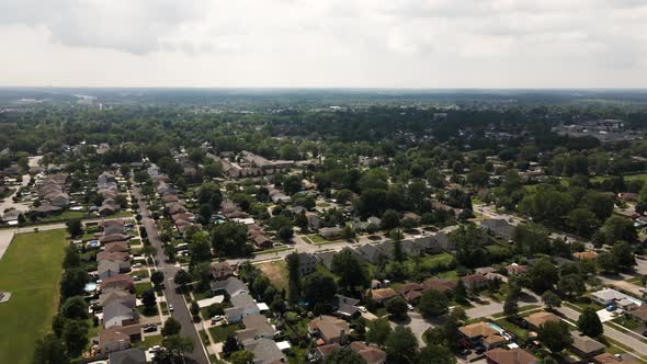 Aerial flyover rural suburban Neighborhood in Welland,Ontario in Canada during sunlight