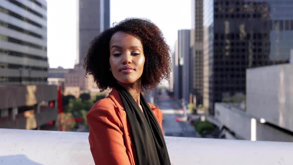 African American business woman in downtown Los Angeles