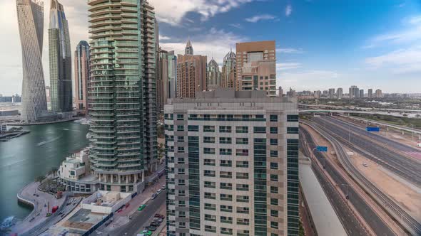 Aerial Top View to Sheikh Zayed Road Near Dubai Marina Timelapse Dubai