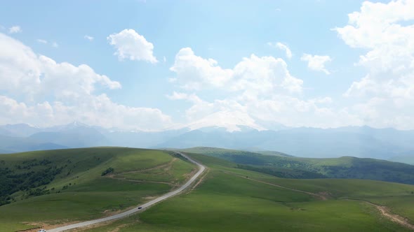 View of the Green Caucasus Mountains in Summer From the Sky