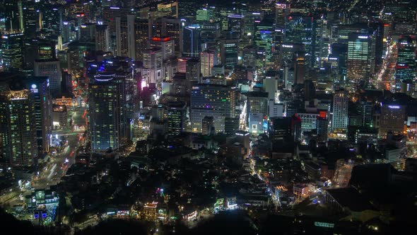 Timelapse Large Seoul Metropolis Flashing Lights at Night