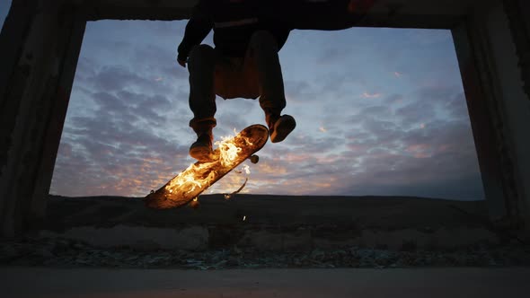 Doing tricks on a burning skateboard