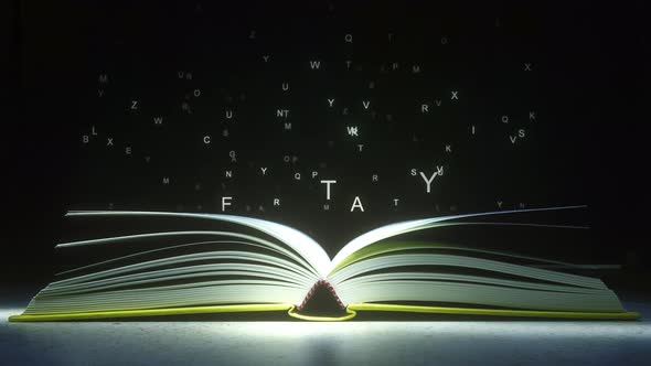 FANTASY Text Made of Letters Vaporizing From Open Book alt