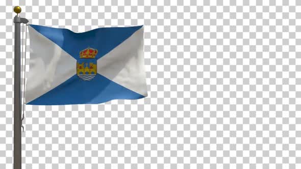 Pontevedra City Flag (Spain) on Flagpole with Alpha Channel - 4K