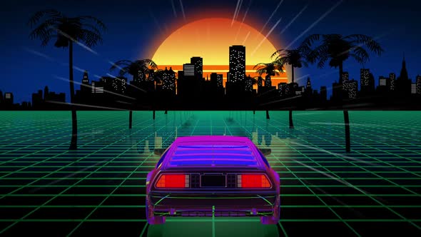 Retro Futuristic Background with Car alt