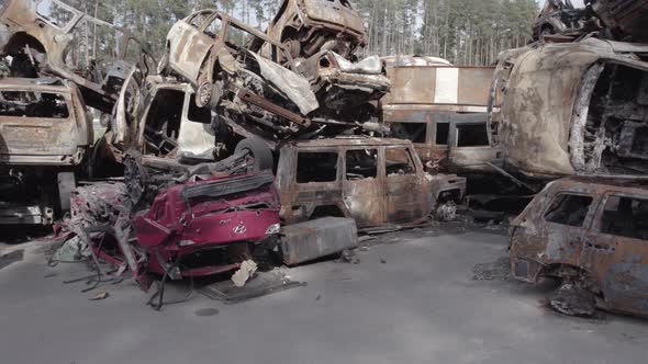 Irpin Bucha District Ukraine a Dump of Shot and Burned Cars