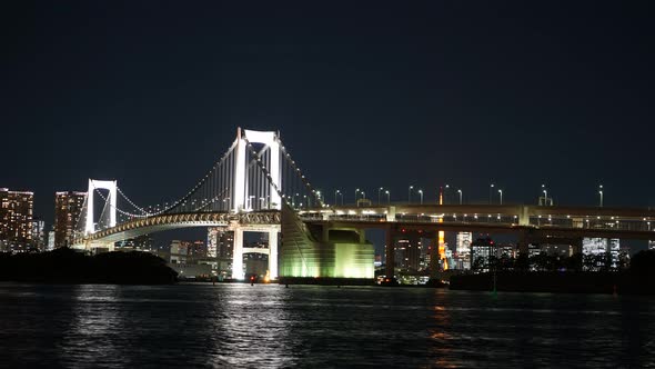 Beautiful Rainbow bridge in Tokyo city in Japan