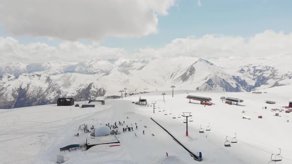 Zoom Out Aerial View Of Ski Resort In Georgia