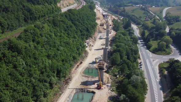 Aerial Shot New Road or Highway Construction Site 4K - V19