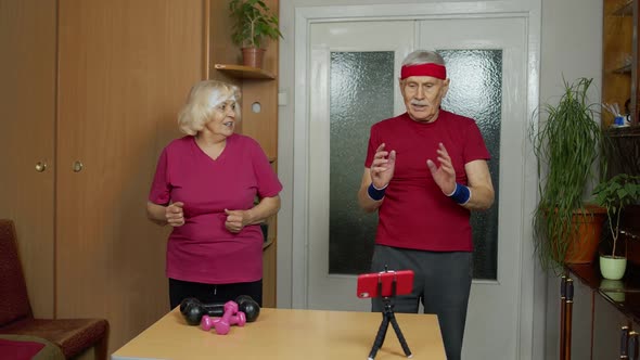 Grandmother Grandfather Doing Healthy Lifestyle Workout Training Fitness Sport Activity at Home