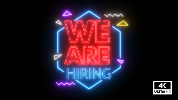 We Are Hiring Neon Sign 4K Alpha