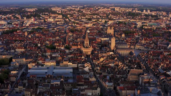 Dijon France Drone shot of Cathedral in City Center 4k 30p