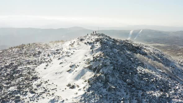 View From the Drone to the Top with Her People and the Slope of Mount Golets