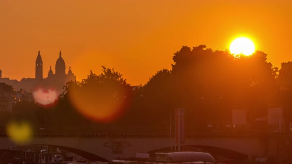 Bridge Near Eiffel Tower and the Seine River Timelapse Paris France