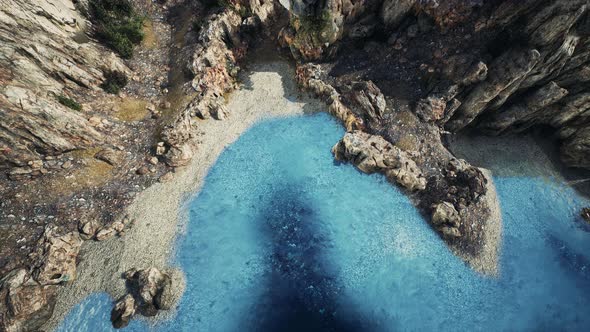 Aerial View From Flying Drone of Rocky Island in Atlantic Ocean