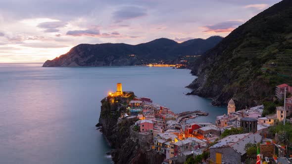 Time Lapse of the beautiful and scenic seaside village of Vernazza in Italy.