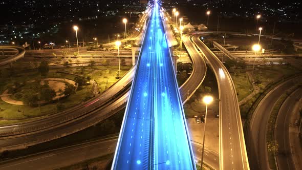 4K : Aerial Hyper lapse drone view of road junction with moving cars.