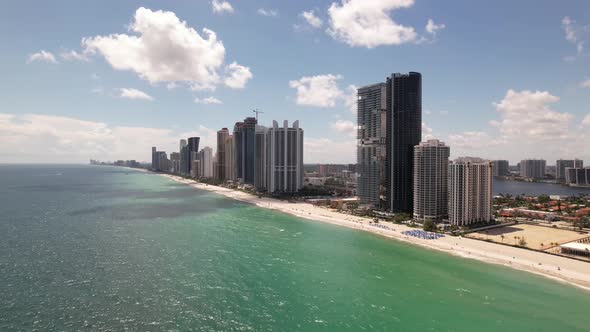 Aerial descent approach Sunny Isles Beach FL. 5k cinematic drone footage