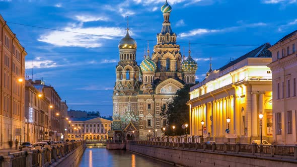 Church of the Savior on Spilled Blood Night Timelapse