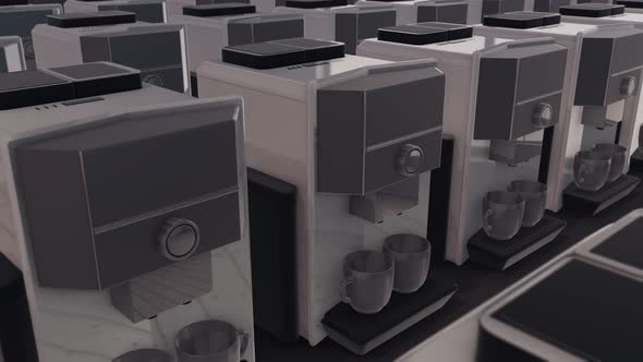 A Lot Of Coffee Machines In A Row 4k