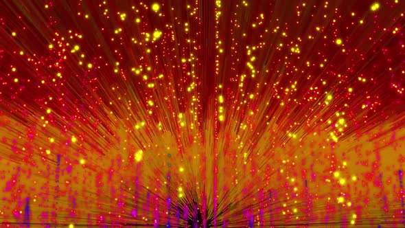 Golden color particles movement in digital space. Particles movement motion background.