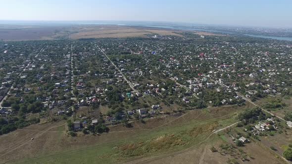 Small Village with Low Houses Removed From the Aerial View