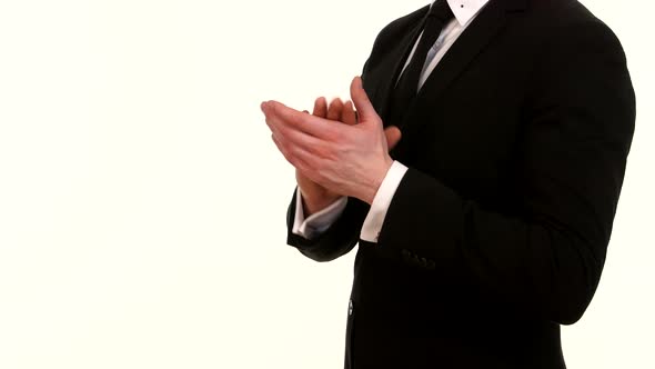 Businessman Male Hands Clapping on Black, Side-view